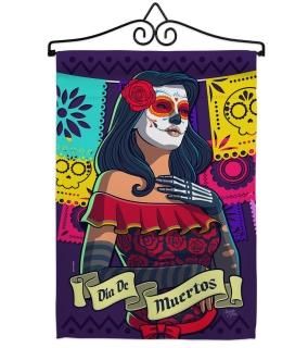 Breeze Decor La Calavera Catrina Garden Flag Set Wall Hanger Fall Day of Dead Di