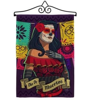 Breeze Decor La Calavera Catrina Burlap Garden Flag Set Wall Hanger Fall Day of 