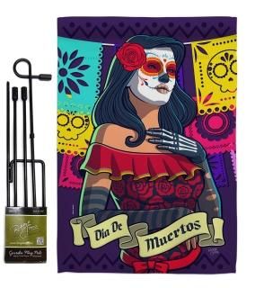 Breeze Decor La Calavera Catrina Garden Flag Set with Stand Fall Day of Dead Dia
