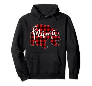 MAMA BEAR Red Plaid Matching Family Christmas Eve Buffalo Pullover Hoodie