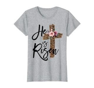 Womens Easter He is Risen Leopard for Christian Teen Girls Women T-Shirt