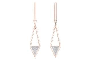 Aria Jewels Pave Diamond Kite Triangle Drop Dangle Earrings in 14K Rose Gold Ove