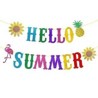 Hello Summer Banner Glittery Hello Summer Decorations for Home Office Hello Summ