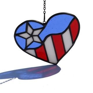 HAOSUM American Flag Ornament Heart Stained Glass Window Hangings July 4th Decor