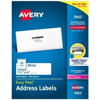 Easy Peel Laser Address Labels 1-1/3 x 4 White 3500/Box  