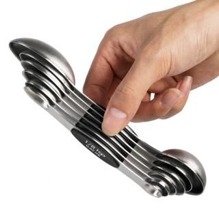 Magnetic Measuring Spoons Set of 6 Stainless Steel Dual Sided Stackable Teaspoon