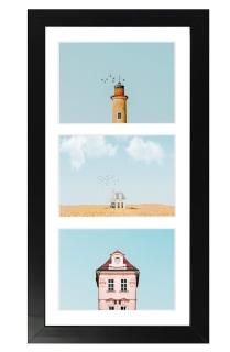 Golden State Art 7x 14 Black Photo Wood Collage Frame with Mat displays 3 10cm x