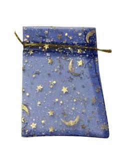 SUNGULF 100Pcs Sheer Organza Drawstring Pouches Stars And Moon Wedding Gift Bags