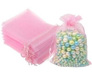 100 Pcs 5x7 inches Gift Wrap Bags Pink Organza Sheer See Through Fabric Drawstri