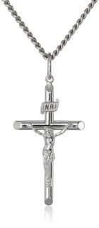 Curated Sterling Silver Solid Tubular Crucifix Cross Pendant Necklace with Stain
