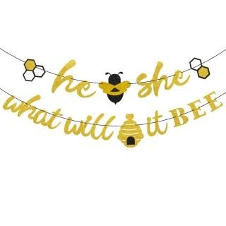 He or She What Will It Bee Banner Gender Reveal Garland with Bee and Beehive Bab