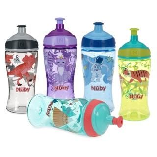Nuby Printed Kids Pop Up Sipper Water Bottle Colors May Vary 1 Pack 12 Oz Multi