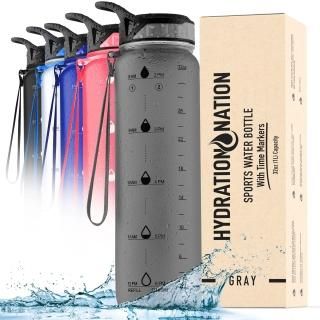 Hydration Nation 32oz Water Bottle With Time Marker - Leak Proof Water Bottles W