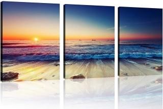 TutuBeer 3 Panels Beach Home Beach Decor Beach Wall Art Beach Decor for Home Whi