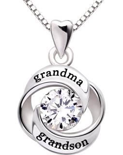 ALOV Jewellery Sterling Silver grandma and grandson Love Heart Cubic Zirconia Pe