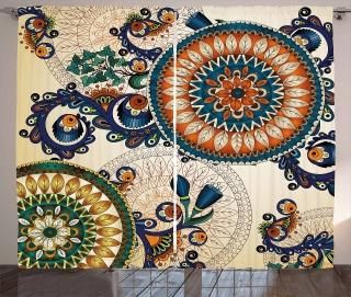 Ambesonne Ethnic Decor Curtains Floral Arabesque Boho Pattern with Floral and Pe