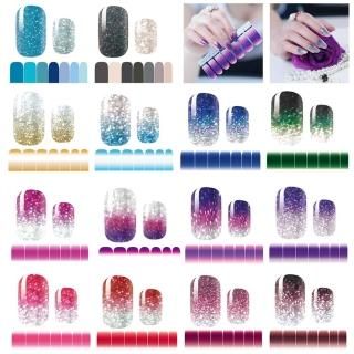14 Sheets Nail Stickers Glitter Gradient Color Shine Full Wraps Polish Stickers 
