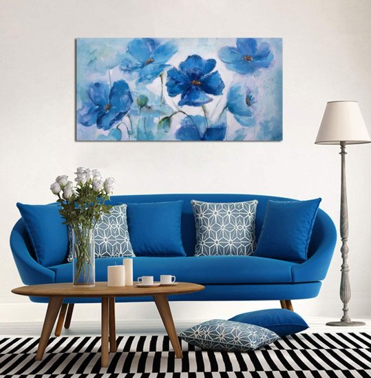 大きな壁アート キャンバスアート 壁装飾 青い花 テーマ 絵 抽象的な花