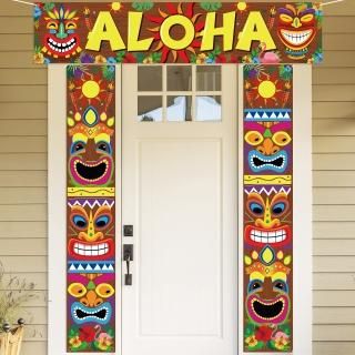 90shine 3PCS Hawaiian Luau Party Decorations Tiki Banners Aloha Tropical Moana F
