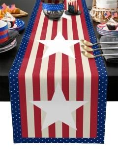Independence Day Cotton Linen Table Runner Dresser ScarvesJuly 4th USA Flag Them