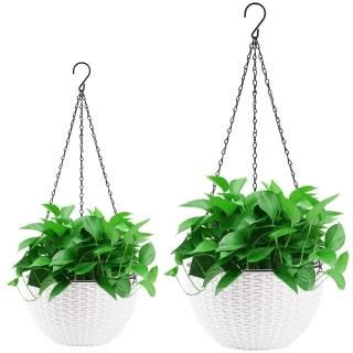 Foraineam 2-Pack Dual-pots Design Hanging Basket Planters Self-Watering Indoor O