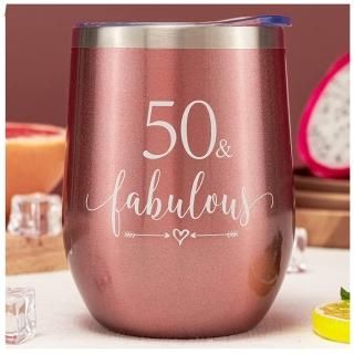 Crisky Rose Gold 50 & Fabulous Wine Tumbler for Women 50th Birthday Gifts for Wo