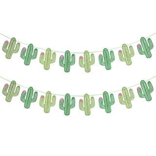 2Pcs Taco Cactus Garland Banner Green Glitter Cinco De Mayo Cactus Banner Taco P