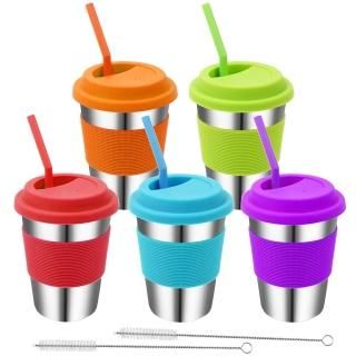 Rommeka Kids Stainless Steel Cups 5 Pack Colorful Drinking Tumbler Sippy Cup wit