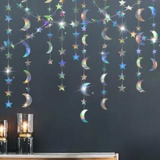 Iridescent Twinkle Little Star Moon Garlands Holographic Euphoria Party Decorati