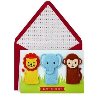 Hallmark Signature Birthday Card with Removable Finger Puppets for Kids Jungle A