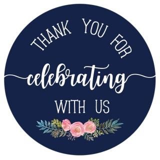 50 Pack Dark Blue Floral Thank You for Celebrating with Us Stickers Wedding Stic