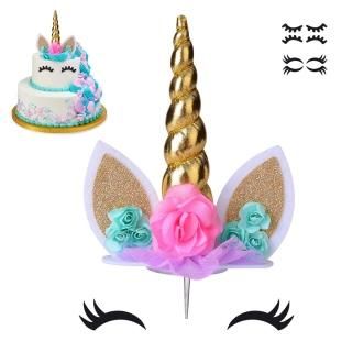 coonoe Unicorn Cake TopperHandmade Party Cake Decoration Supplies with Eyelashes