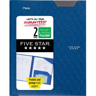 Blue - Five Star 2-Pocket Folder Stay-Put Folder Folders with Pockets Blue 72115
