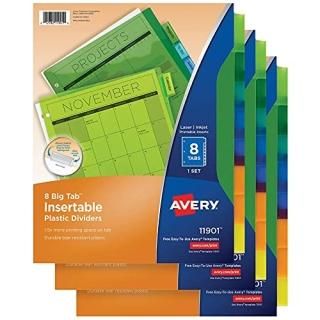 3-pack 8 Tab - Avery 8-Tab Plastic Binder Dividers Insertable Multicolor Big Tab