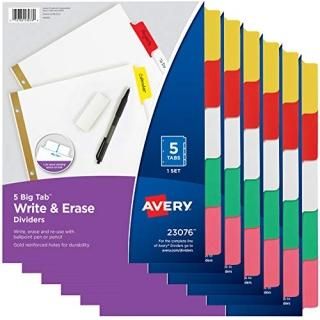 6-pack 5 Tab - Avery Big Tab Write & Erase Dividers 5-Tab Set Multicolor Multi P