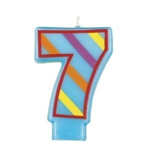 Number 7 - Decorative Striped Number 7 Birthday Candle