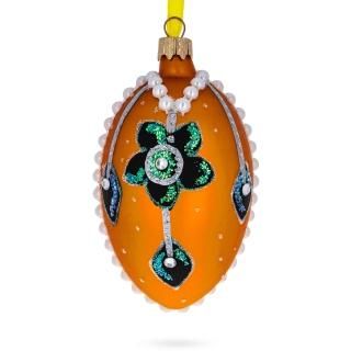 BestPysanky Italian Couturier Fine Jeweled Flower Necklace Glass Egg Christmas O