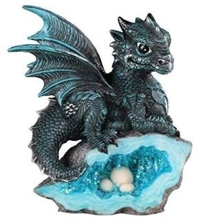 StealStreet SS-G-71581 Blue Medieval Baby Dragon with Crystal Egg Nest Decorativ