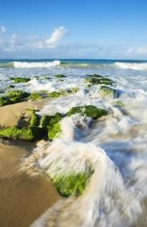 Posterazzi USA Hawaii Islands Maui Surf washing over rocks Baldwin Beach Poster 