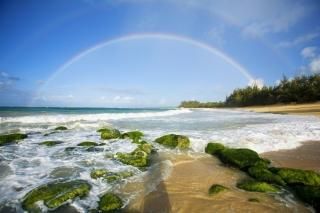 Posterazzi USA Hawaii Islands Maui Double Rainbows Baldwin Beach Poster Print 17
