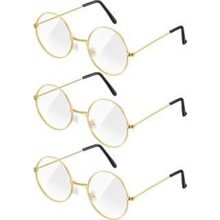 Frienda 3 Pairs Old Man Costume Glasses Santa Glasses Gold Round Glasses Clear L