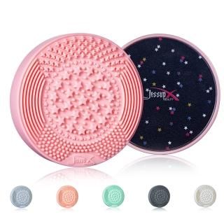 Jessup Makeup Brush Cleaning Mat with Color Removal Sponge 2 in 1 Silicone Makeu