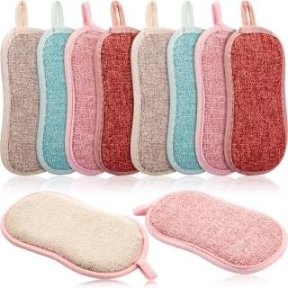 10 Pieces Reusable Sponges Kitchen Non Scratch Microfiber Sponge Scrubber Sponge