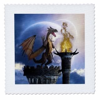 3dRose a Dragon Guard a Castle in The Night a Torch Fire Light Up The Castle - Q