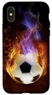 iPhone X/XS Soccer Ball Football Futbol & Fire Red White on Black AEQ003 Case