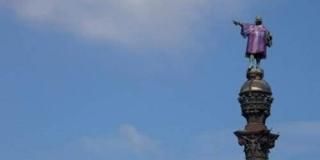 Posterazzi Low angle view Columbus Monument wearing soccer jersey Barcelona Cata