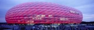 Posterazzi Soccer Stadium Lit Up At Dusk Allianz Arena Munich Germany Poster Pri