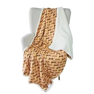 Longrich Flannel Dog Bone Print & Ultra Soft Sherpa Throw Blanket 180cm L X 130c