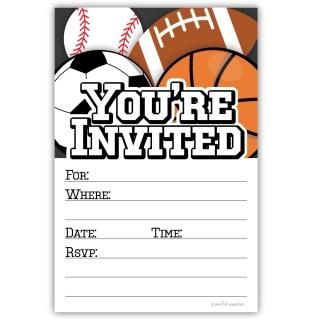 Sports Party Invitations 20 Count with Envelopes - Football Soccer Baseball and 
