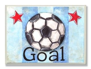 The Kids Room by Stupell Goal Soccer Ball with Blue Stripes Rectangle Wall Plaqu